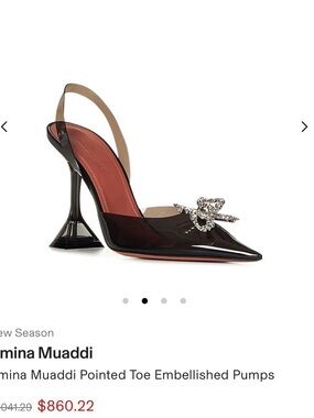 Amina Muaddi Black Patent Slingback Pump with Crystal Bow